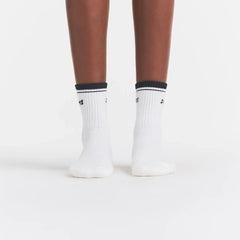RIBBED QUARTER CREW LOGO SOCK | SNOW AND ONYX ON A MODEL | FOCUS: 0.0, 1.0, 0.9