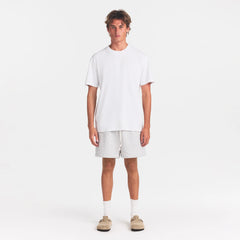 HEAVYWEIGHT COTTON MENS RELAXED T-SHIRT | CHALK ON A MODEL FRONT VIEW @ | FOCUS: 0.0, 1.0, 0.9