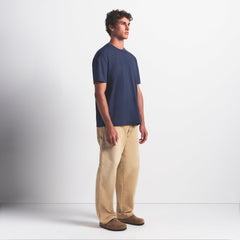 HEAVYWEIGHT COTTON MENS RELAXED T-SHIRT | DAMSON ON A MODEL FRONT VIEW @ | FOCUS: 0.0, 1.0, 0.9