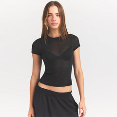 SHEER RIB T-SHIRT | SOOT ON A MODEL SIDE VIEW @ | FOCUS: 0.0, 1.0, 0.9
