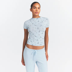 COTTON JERSEY T-SHIRT | POWDER BLUE BANDANA ON A MODEL SIDE VIEW @ | FOCUS: 0.0, 1.0, 0.9