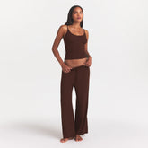 SOFT LOUNGE TANK SLEEP SET | COCOA ON A MODEL FRONT VIEW