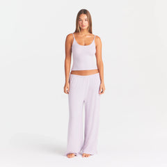 SOFT LOUNGE TANK SLEEP SET | IRIS MICA ON A MODEL FRONT VIEW @ | FOCUS: 0.0, 1.0, 0.9