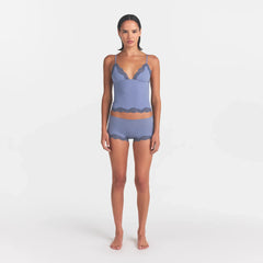 FITS EVERYBODY LACE CAMI AND BOY SHORT SET | SLATE TONAL ON A MODEL | FOCUS: 0.0, 1.0, 0.9