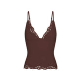 FITS EVERYBODY LACE TRIANGLE CAMI | ESPRESSO FLAT ON A WHITE BACKGROUND | FLT