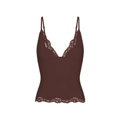 FITS EVERYBODY LACE TRIANGLE CAMI | ESPRESSO FLAT ON A WHITE BACKGROUND | FLT