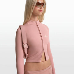 NikeSKIMS RIBBED SEAMLESS ZIP UP CROP JACKET | HIMALAYAN ON A MODEL FRONT VIEW @ | FOCUS: 0.0, 1.0, 0.9