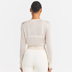 SLINKY KNIT CARDIGAN | BUFF ON A MODEL SIDE VIEW @ | FOCUS: 0.0, 1.0, 0.9