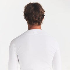 SKIMS COTTON RIB MENS HENLEY | CHALK ON A MODEL BACK VIEW @ | FOCUS: 0.0, 1.0, 0.9