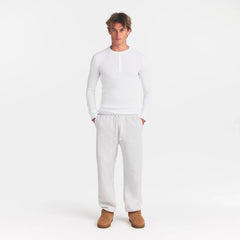 SKIMS COTTON RIB MENS HENLEY | CHALK ON A MODEL FRONT VIEW @ | FOCUS: 0.0, 1.0, 0.9