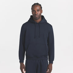 FLEECE LOUNGE MENS CLASSIC HOODIE | NAVY ON A MODEL FRONT VIEW @ | FOCUS: 0.0, 1.0, 0.9