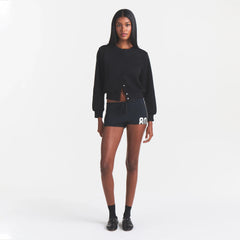 COTTON FLEECE SHRUNKEN CARDIGAN | ONYX ON A MODEL FRONT VIEW @ | FOCUS: 0.0, 1.0, 0.9
