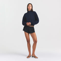 DRAPEY FRENCH TERRY HALF ZIP | NAVY ON A MODEL FRONT VIEW @ | FOCUS: 0.0, 1.0, 0.9
