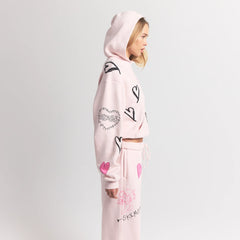 COTTON FLEECE CLASSIC HOODIE | BARELY PINK ANGEL SKETCH ON A MODEL SIDE VIEW @ | FOCUS: 0.0, 1.0, 0.9