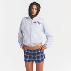 COTTON FLEECE CLASSIC ZIP UP HOODIE | LHG ARCHED SKIMS PLAID ON A MODEL | FOCUS: 0.0, 1.0, 0.9