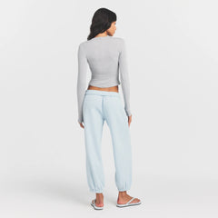 SHEER MODAL CARDIGAN | HEATHER GREY ON A MODEL FRONT VIEW @ | FOCUS: 0.0, 1.0, 0.9