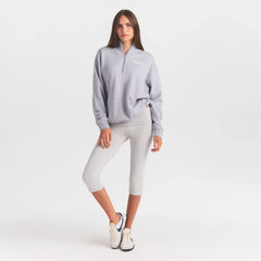 COTTON FLEECE MOCK NECK QUARTER ZIP | HEATHER GREY ON A MODEL FRONT VIEW @ | FOCUS: 0.0, 1.0, 0.9