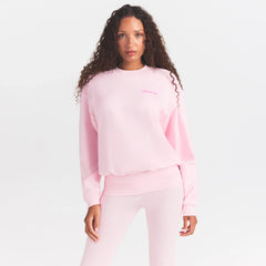 COTTON FLEECE CLASSIC CREWNECK | CHERRY BLOSSOM ON A MODEL SIDE VIEW @ | FOCUS: 0.0, 1.0, 0.9