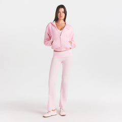 COTTON FLEECE CLASSIC ZIP UP HOODIE | CHERRY BLOSSOM ON A MODEL FRONT VIEW @ | FOCUS: 0.0, 1.0, 0.9