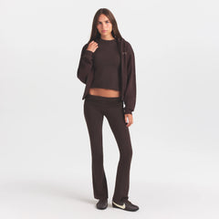COTTON FLEECE ZIP UP HOODIE WITH EMBOSSED LOGO | ESPRESSO ON A MODEL FRONT VIEW @ | FOCUS: 0.0, 1.0, 0.9