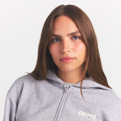 COTTON FLEECE CLASSIC ZIP UP HOODIE | HEATHER GREY ON A MODEL SIDE VIEW @ | FOCUS: 0.0, 1.0, 0.9