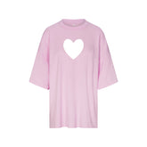 WORN IN JERSEY HEART OVERSIZED T-SHIRT | BABY PINK FLAT ON A WHITE BACKGROUND | FLT