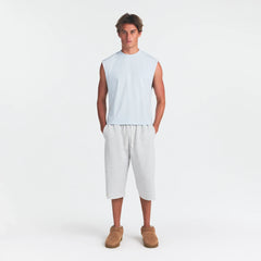 HEAVYWEIGHT COTTON MENS CROPPED TANK | ATMOSPHERE ON A MODEL FRONT VIEW @ | FOCUS: 0.0, 1.0, 0.9