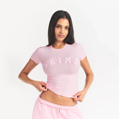 COTTON JERSEY T-SHIRT | CHERRY BLOSSOM WITH SNOW LOGO ON A MODEL FRONT VIEW @ | FOCUS: 0.0, 1.0, 0.9