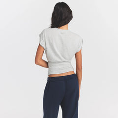 WORN IN JERSEY RUCHED TEE | LIGHT HEATHER GREY ON A MODEL SIDE VIEW @ | FOCUS: 0.0, 1.0, 0.9