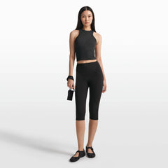 NikeSKIMS RIBBED SEAMLESS RACER FRONT TANK | OBSIDIAN/ARMOR ON A MODEL FRONT VIEW @ | FOCUS: 0.0, 1.0, 0.9