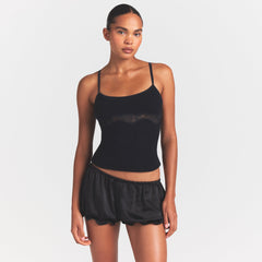 LACE KNIT TANK | OBSIDIAN ON A MODEL SIDE VIEW @ | FOCUS: 0.0, 1.0, 0.9