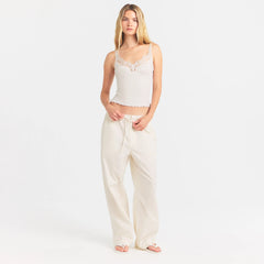 RIB KNIT LACE CAMI | EGRET ON A MODEL FRONT VIEW @ | FOCUS: 0.0, 1.0, 0.9