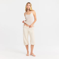 SLINKY KNIT CAMI | BUFF ON A MODEL FRONT VIEW @ | FOCUS: 0.0, 1.0, 0.9