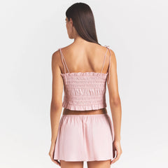 COTTON POPLIN RUFFLE CAMI | DUSTY PINK ON A MODEL SIDE VIEW @ | FOCUS: 0.0, 1.0, 0.9