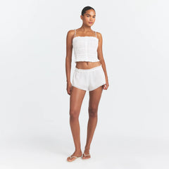 COTTON POPLIN RUFFLE CAMI | SNOW ON A MODEL FRONT VIEW @ | FOCUS: 0.0, 1.0, 0.9