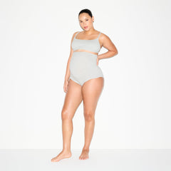 COTTON JERSEY MATERNITY HIGH-WAISTED BRIEF 5-PACK | LIGHT HEATHER GREY ON A MODEL FRONT VIEW @ | FOCUS: 0.0, 1.0, 0.9