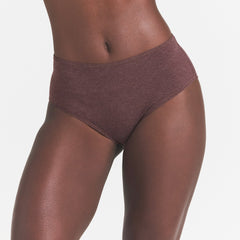 EVERYDAY COTTON BRIEF | COCOA HEATHER ON A MODEL SIDE VIEW @ | FOCUS: 0.0, 1.0, 0.9
