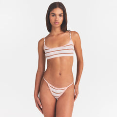 LIGHTWEIGHT COTTON POINTELLE LACE STRING THONG | VILLA EGRET RUNWAY STRIPE ON A MODEL SIDE VIEW @ | FOCUS: 0.0, 1.0, 0.9