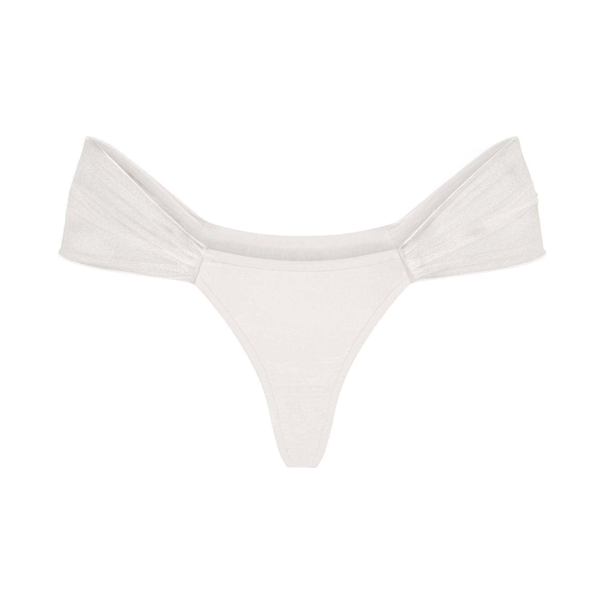 ULTRA FINE MESH DRAPED THONG | IVORY LAYS FLAT ON A WHITE BACKGROUND | FLT