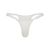 ULTRA FINE MESH RUFFLE STRING THONG | IVORY LAYS FLAT ON A WHITE BACKGROUND | FLT