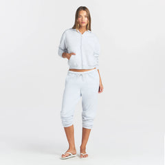 COTTON FLEECE CLASSIC ZIP UP HOODIE | LIGHT HEATHER GREY ON A MODEL FRONT VIEW @ | FOCUS: 0.0, 1.0, 0.9