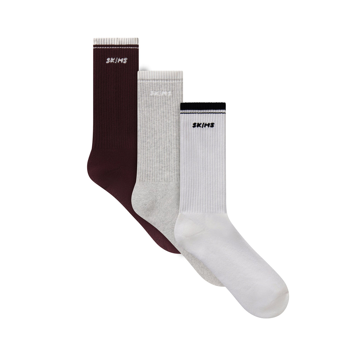 RIBBED CREW LOGO SOCK 3-PACK | CURRANT SNOW MULTI & LAYS FLAT ON A WHITE BACKGROUND | FLT