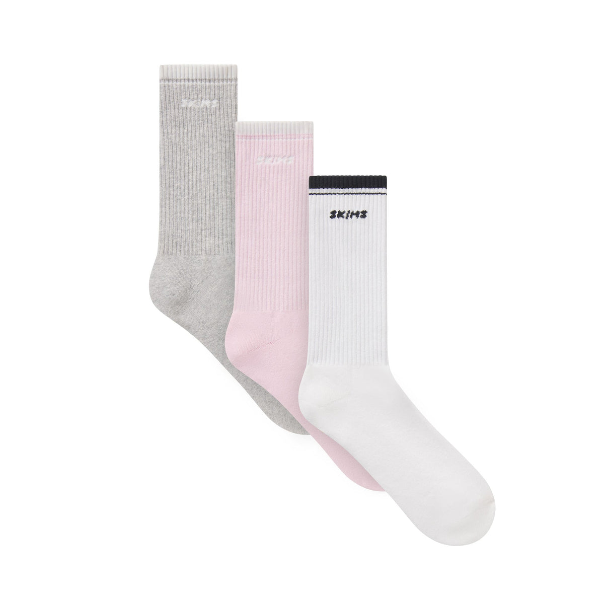 RIBBED CREW LOGO SOCK 3-PACK | CHERRY BLOSSOM MULTI & LAYS FLAT ON A WHITE BACKGROUND | FLT