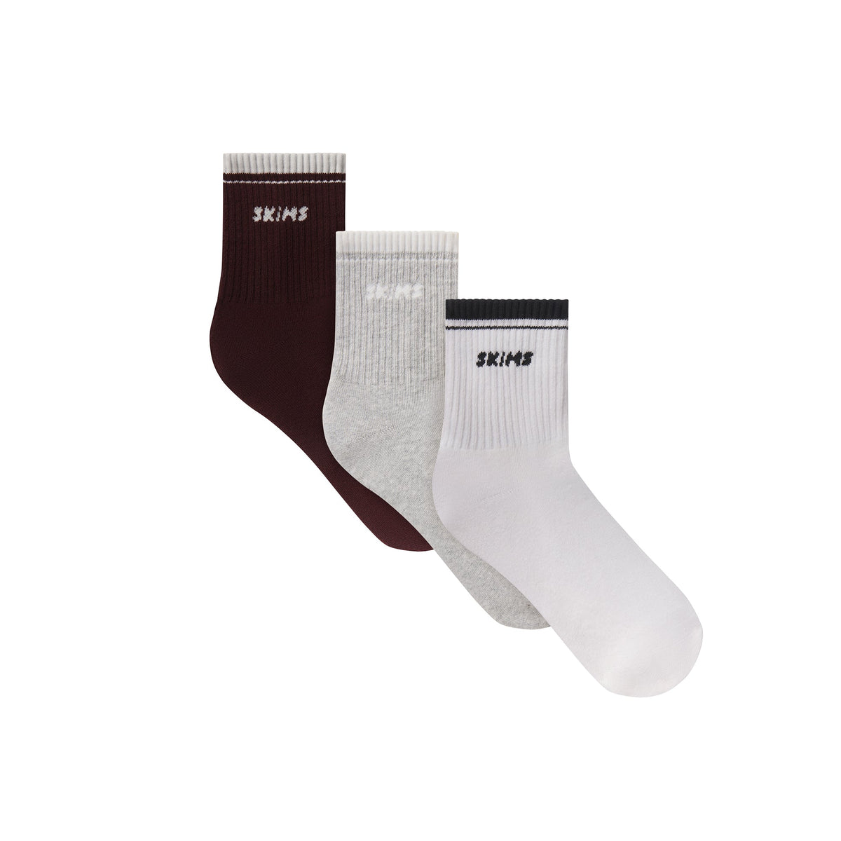 RIBBED QUARTER CREW LOGO SOCK 3-PACK | CURRANT SNOW MULTI & LAYS FLAT ON A WHITE BACKGROUND | FLT