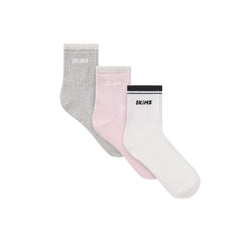 RIBBED QUARTER CREW LOGO SOCK 3-PACK | CHERRY BLOSSOM MULTI & LAYS FLAT ON A WHITE BACKGROUND | FLT