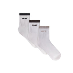 RIBBED QUARTER CREW LOGO SOCK 3-PACK | STONE MULTI & LAYS FLAT ON A WHITE BACKGROUND | FLT