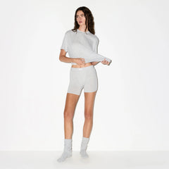 BOYFRIEND BOXER | LIGHT HEATHER GREY ON A MODEL FRONT VIEW @ | FOCUS: 0.0, 1.0, 0.9