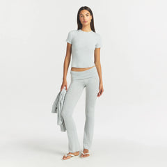 COTTON JERSEY FOLDOVER PANT | LIGHT HEATHER GREY ON A MODEL FRONT VIEW @ | FOCUS: 0.0, 1.0, 0.9