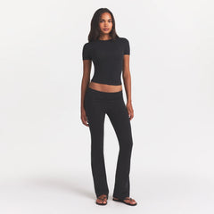 COTTON JERSEY FOLDOVER PANT | SOOT ON A MODEL FRONT VIEW @ | FOCUS: 0.0, 1.0, 0.9