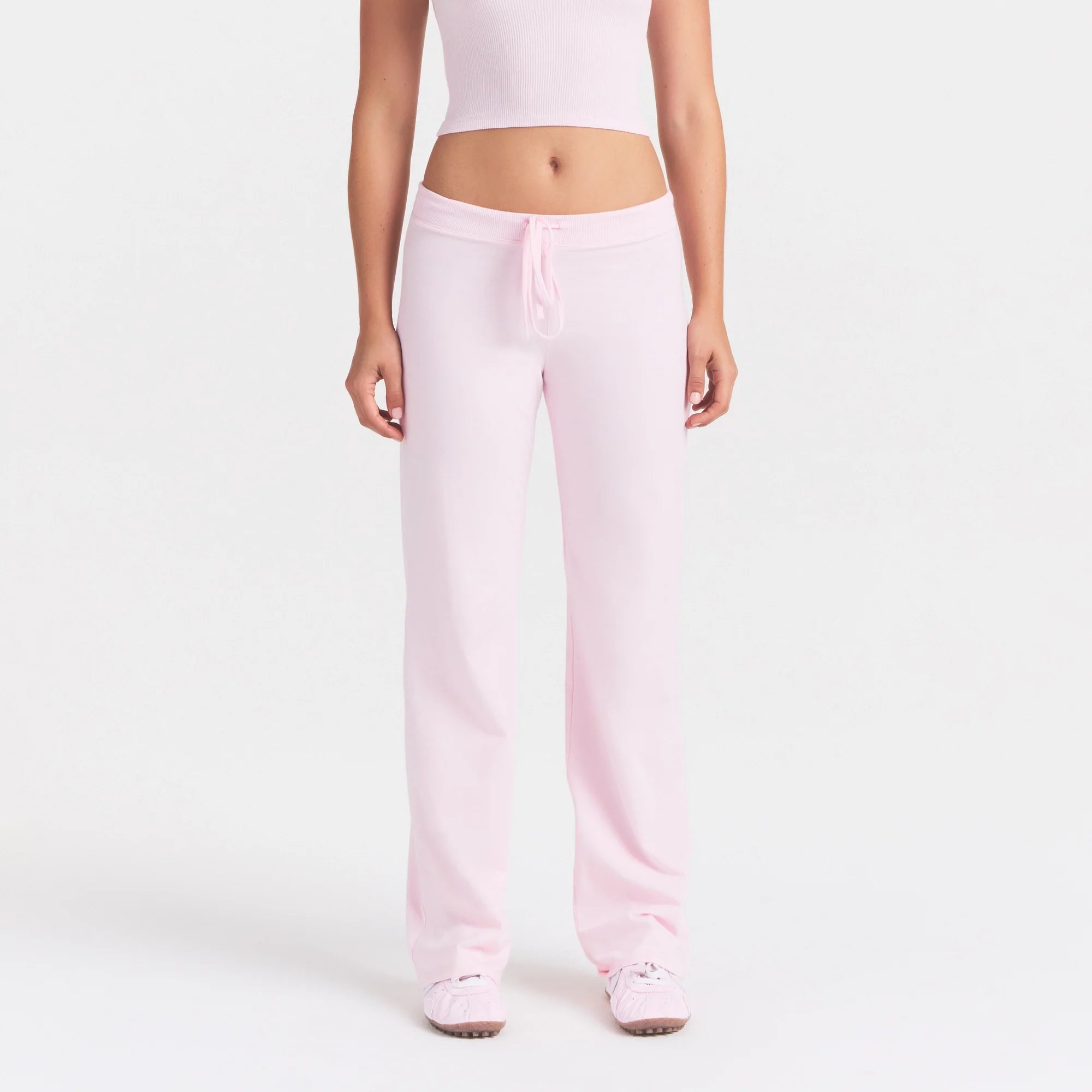 COTTON JERSEY STRAIGHT LEG PANT | CHERRY BLOSSOM ON A MODEL FRONT VIEW @ | FOCUS: 0.0, 1.0, 0.9